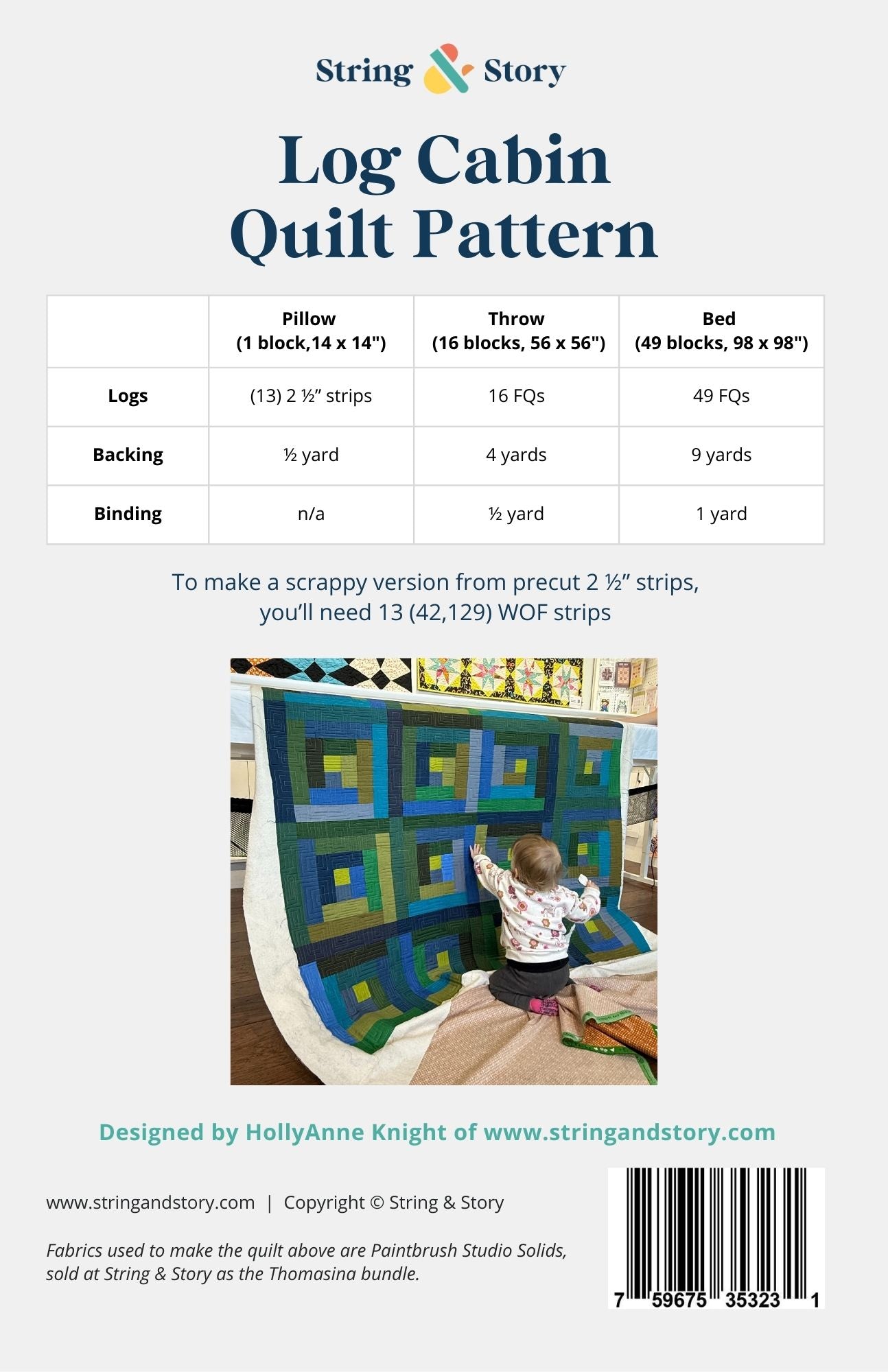 Log Cabin - DIGITAL PATTERN by HollyAnne Knight for String & Story