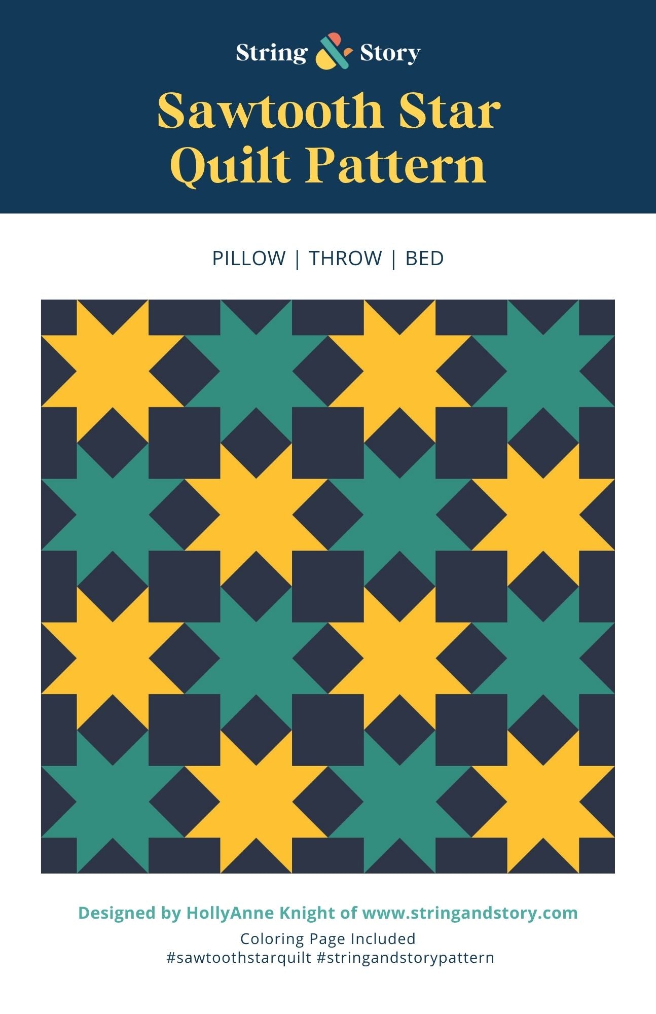 Patterns: Sawtooth Star Quilt  - DIGITAL PATTERN by HollyAnne Knight for String & Story