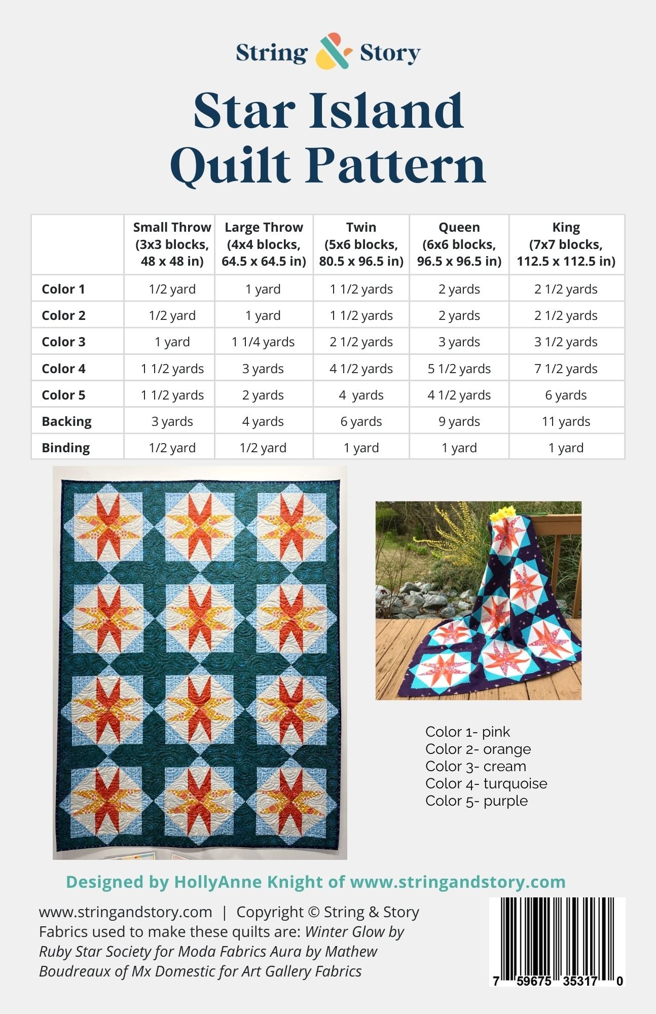 Patterns: Star Island Quilt - PAPER PATTERN by HollyAnne Knight for String & Story