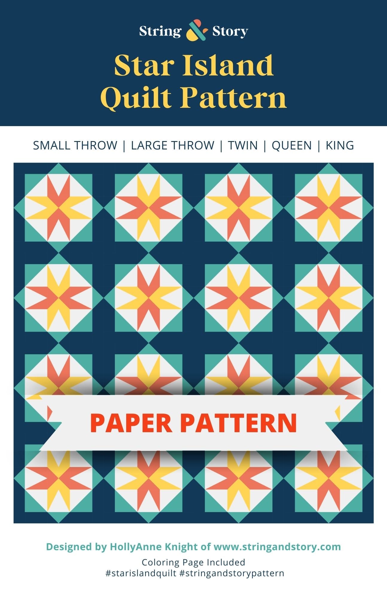 Patterns: Star Island Quilt - PAPER PATTERN by HollyAnne Knight for String & Story