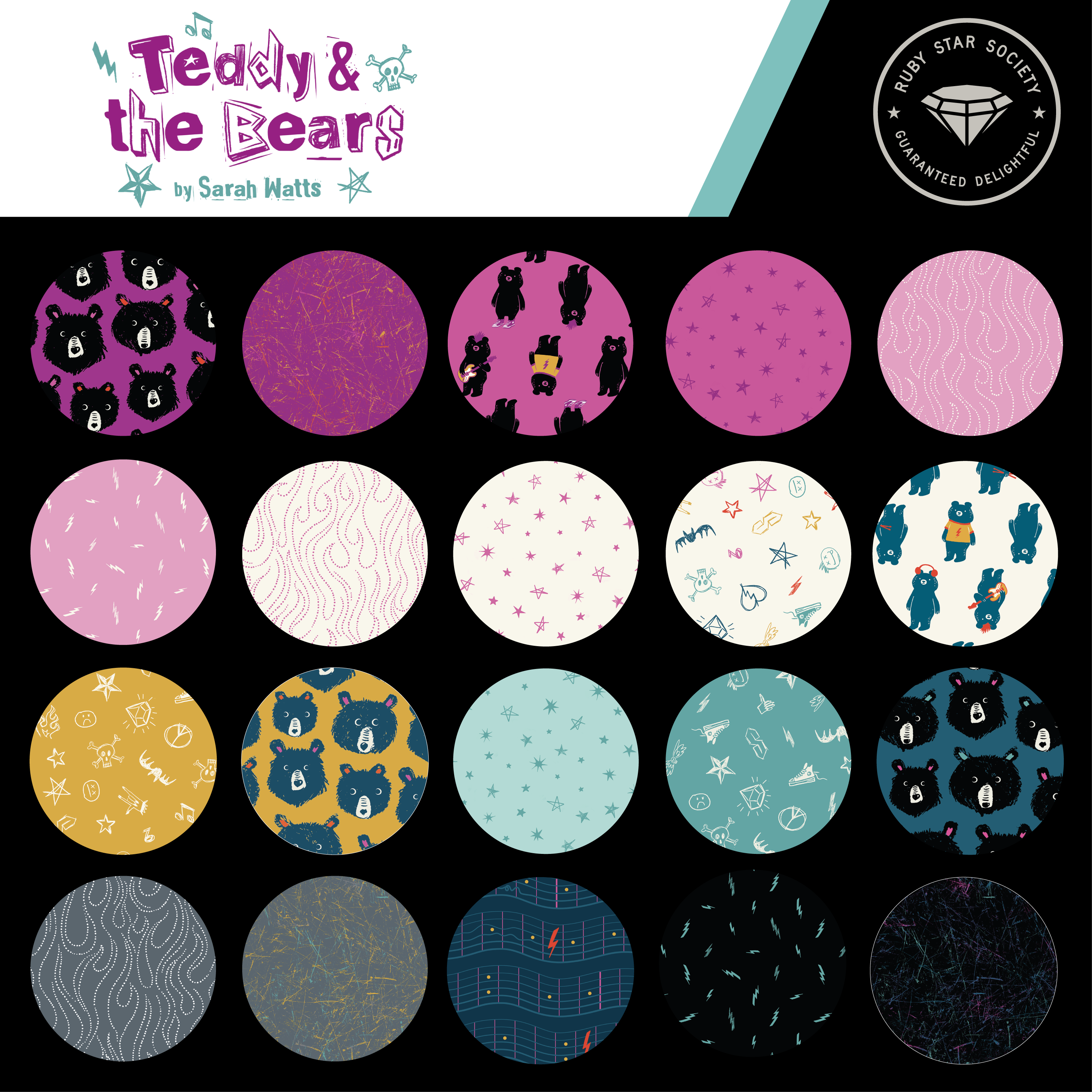 Electric- Black- Teddy and the Bears by Sarah Watts for Ruby Star Society