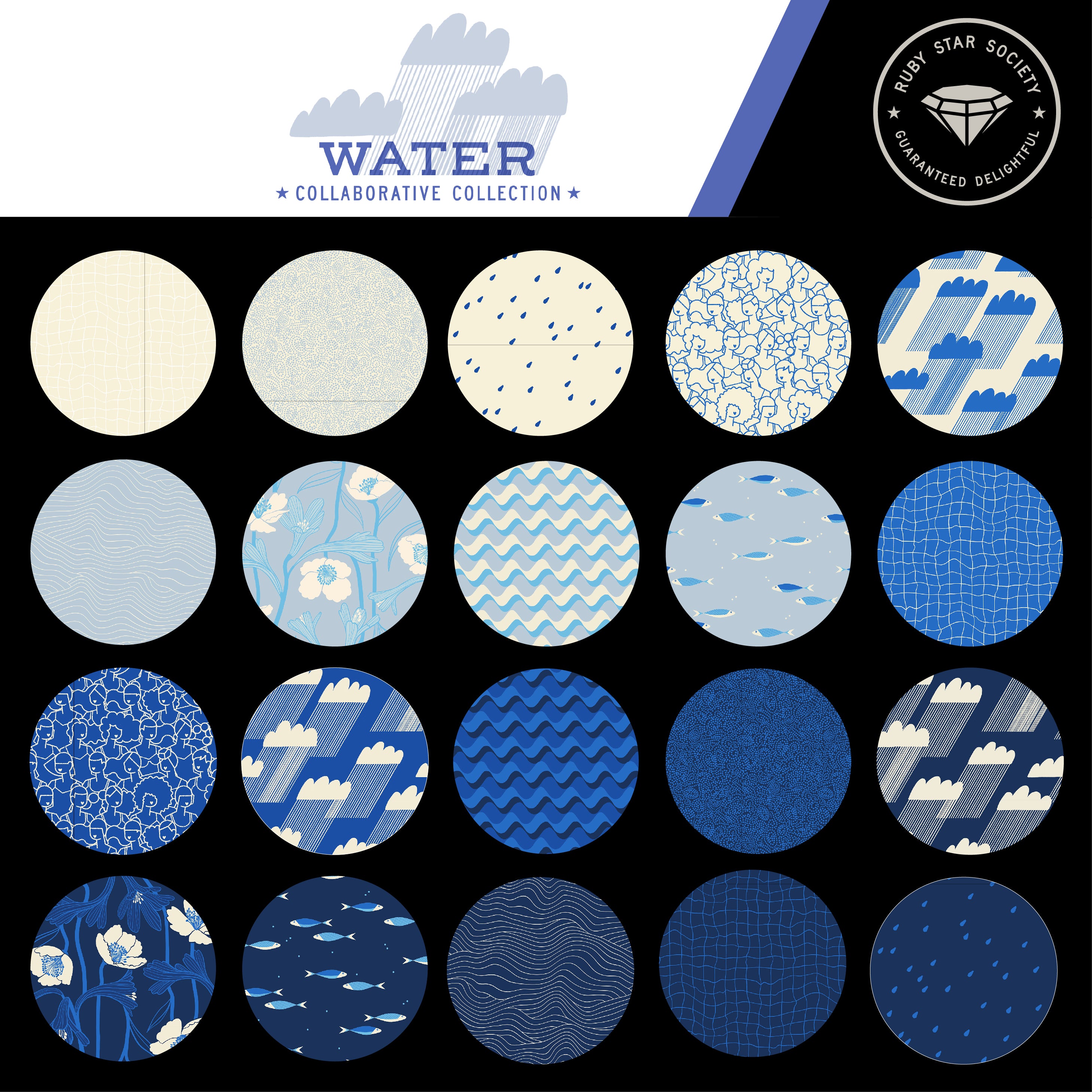Water Flowers- Water Blue from Water by Ruby Star Society for Moda Fabrics